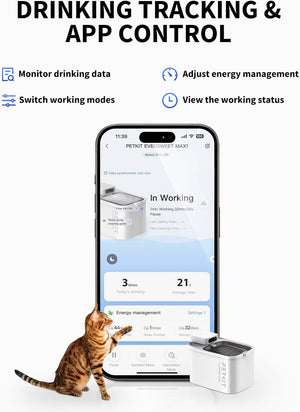 PETKIT Cat Water Fountain Battery Operated, EVERSWEET MAX