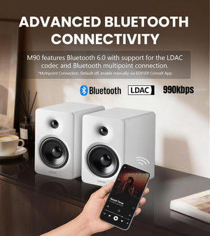 Edifier M90 Compact Bookshelf Speakers, Hi-Res Audio, LDAC, 100W RMS, White