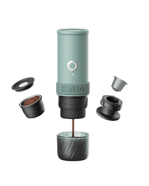 OutIn Mino Portable Electric Espresso Machine for Travel with Self-Heating Canyon Green